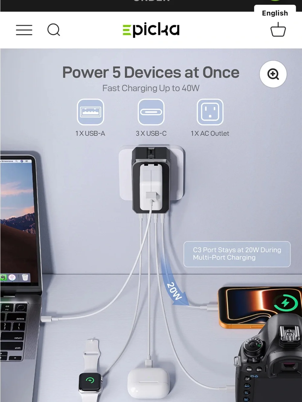 Air 40W Universal Travel Adapter - Black